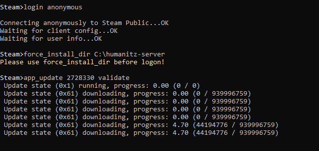 SteamCMD: installazione del server per HumanitZ Immagine: SteamCMD: installazione del server per HumanitZ