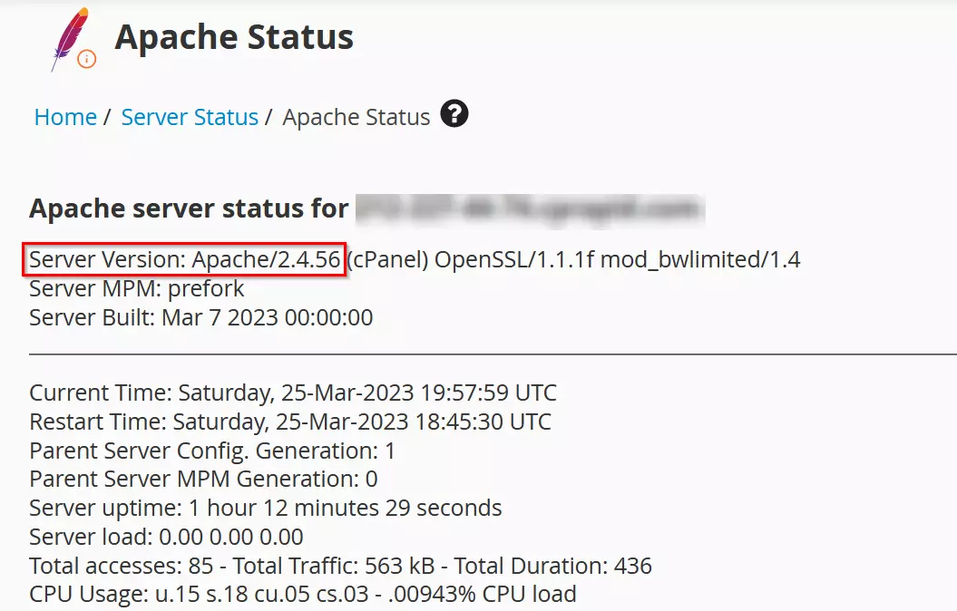 Webhost manager: stato del server Apache Immagine: Webhost manager: stato del server Apache