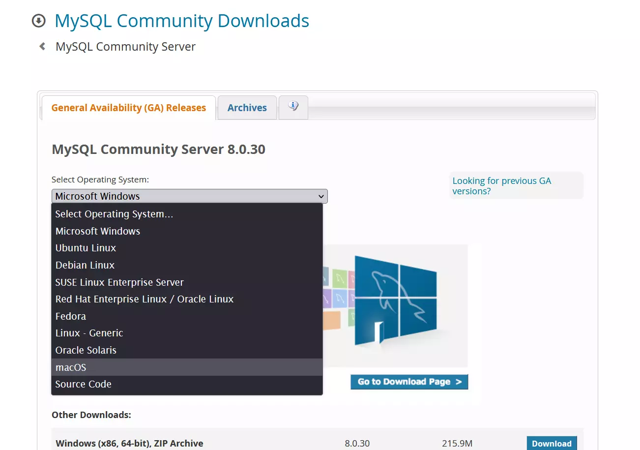 Download di MySQL per macOS Immagine: Download di MySQL per macOS