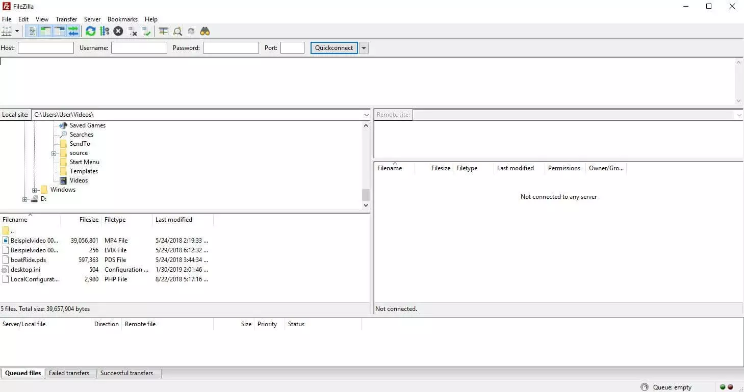 Immagine: Interfaccia utente di FileZilla