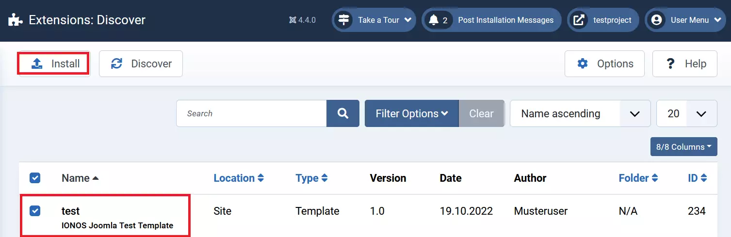 Screenshot del menu “Estensioni” > “Verifica” nel back end di Joomla Immagine: Screenshot del menu “Estensioni” > “Verifica” nel back end di Joomla