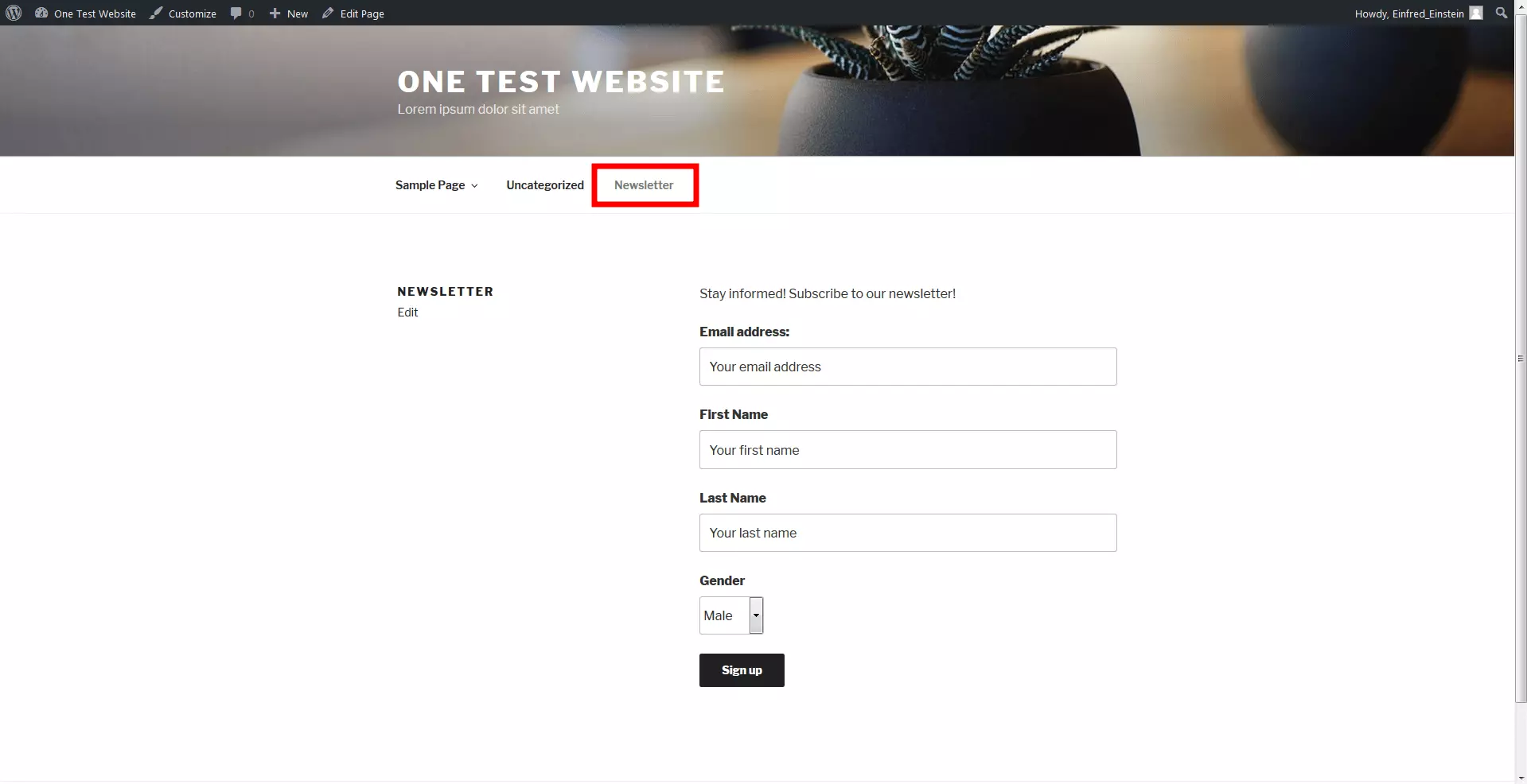 Immagine: Modulo di registrazione incorporato in una sottopagina