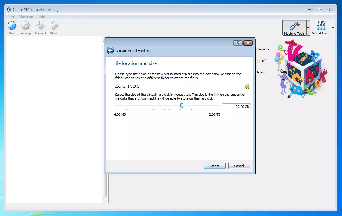 Immagine: Oracle VM VirtualBox Manager: Assegnazione della quota di archiviazione su disco fisico.