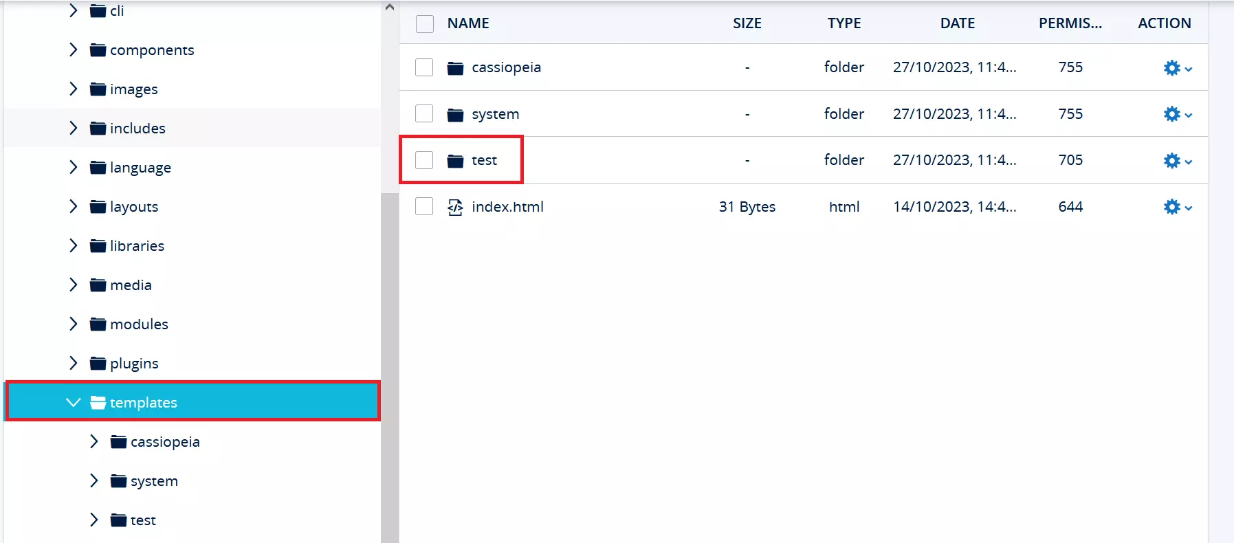 Screenshot della struttura dei file di Joomla Immagine: Screenshot della struttura dei file di Joomla
