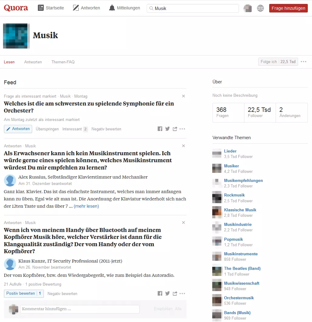 Immagine: Pagina sul tema “writing” (italiano: scrittura) su Quora in inglese