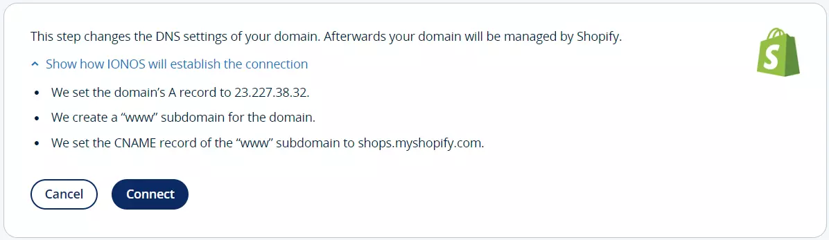 IONOS: collegare Shopify e dominio Immagine: IONOS: collegare Shopify e dominio