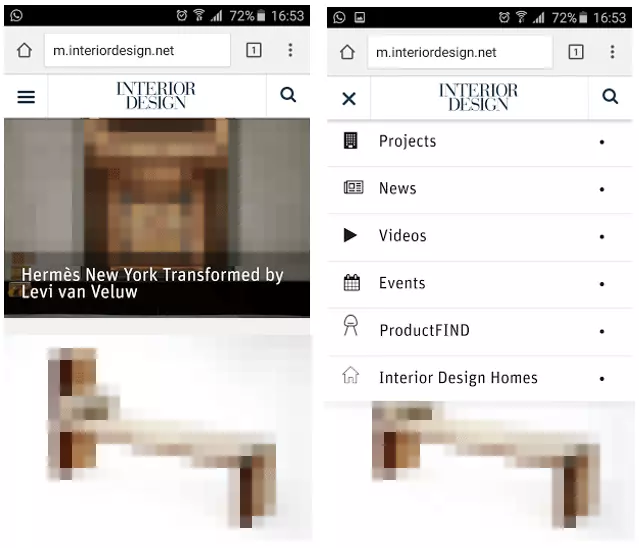 Immagine: Esempio di barra di navigazione responsive a lista, interiordesign.net