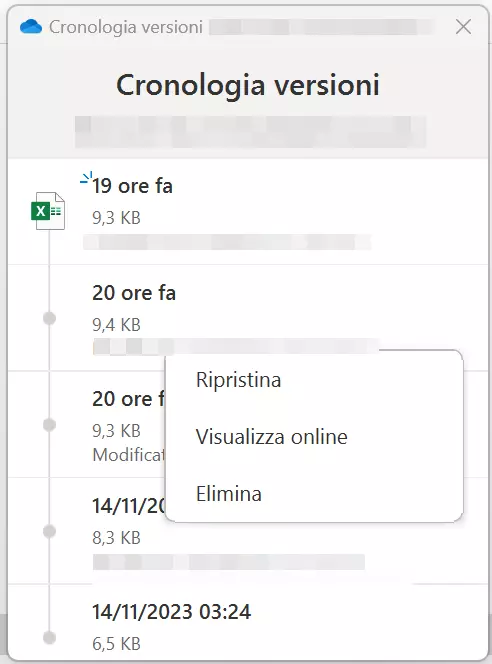 Cronologia versioni di un file Excel in OneDrive Immagine: Cronologia versioni di un file Excel in OneDrive